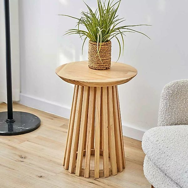 Beistelltisch hoch Holz im Skandi Design runder Tischplatte günstig online kaufen