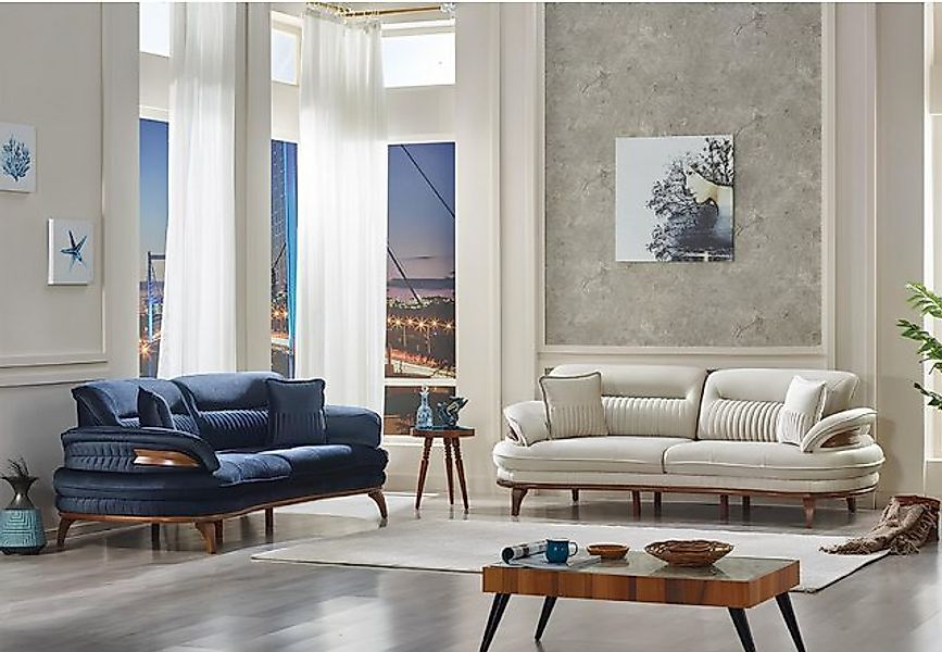 JVmoebel Sofa Sofagarnitur 2x Sofas Dreisitzer Couch Wohnzimmer Design Pols günstig online kaufen