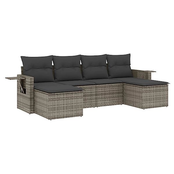 vidaXL 6-Tlg Garten-Sofagarnitur mit Kissen Grau Poly Rattan 3252857 günstig online kaufen