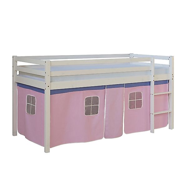Homestyle4u Hochbett 90x200 mit Vorhang Lattenrost und Matratze in Weiß 255 günstig online kaufen