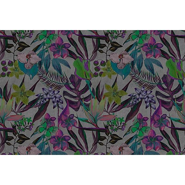 Fototapete Dschungel Blumen Lila Grau Grün 4,00 m x 2,70 m FSC® günstig online kaufen