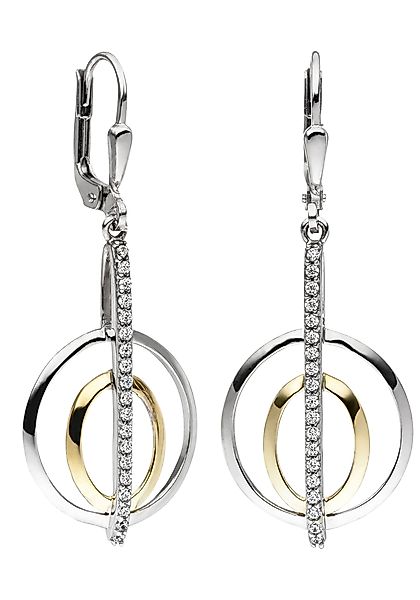 JOBO Paar Ohrhänger "Ohrringe mit 38 Zirkonia", 925 Silber bicolor vergolde günstig online kaufen