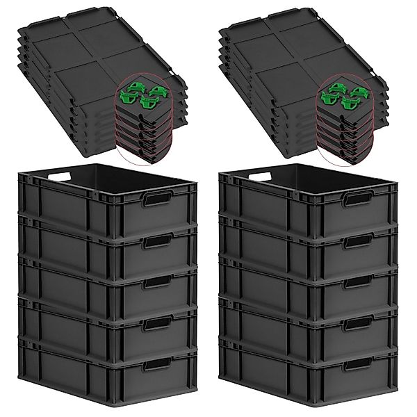PROREGAL SparSet 10x Eurobox Nextgen Grip Mit Auflagedeckel Und Grünen Vers günstig online kaufen