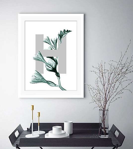 queence Bild »H-Flower«, Buchstaben, Blätter, gerahmt, Blume günstig online kaufen