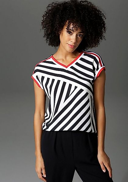 Aniston CASUAL T-Shirt mit gestreiften Bündchen günstig online kaufen
