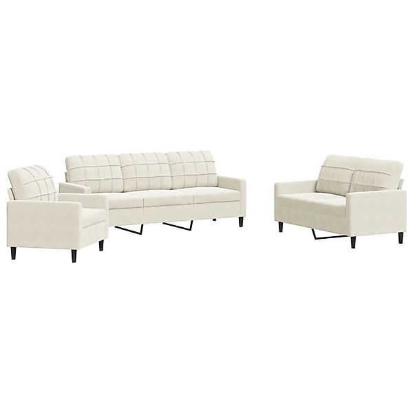vidaXL 3-Tlg Sofagarnitur mit Kissen Creme Samt 3278359 günstig online kaufen
