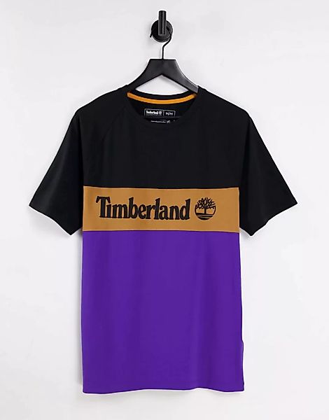 Timberland – Cut and Sew – T-Shirt in Schwarz/Lila günstig online kaufen