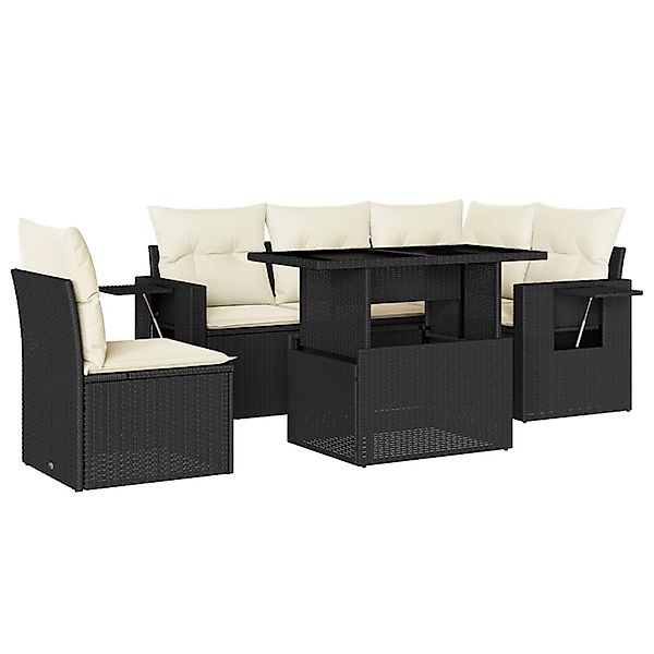 vidaXL 6-Tlg Garten-Sofagarnitur mit Kissen Schwarz Poly Rattan 3267906 günstig online kaufen
