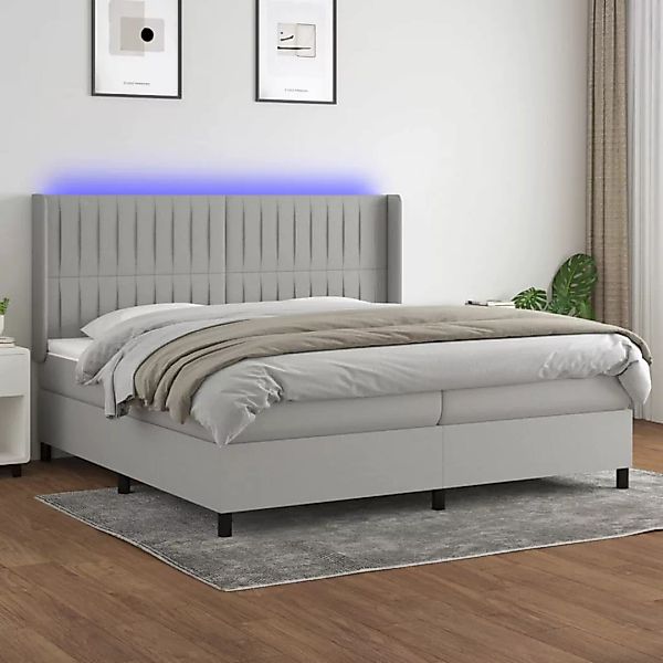 Vidaxl Boxspringbett Mit Matratze & Led Hellgrau 200x200 Cm Stoff günstig online kaufen