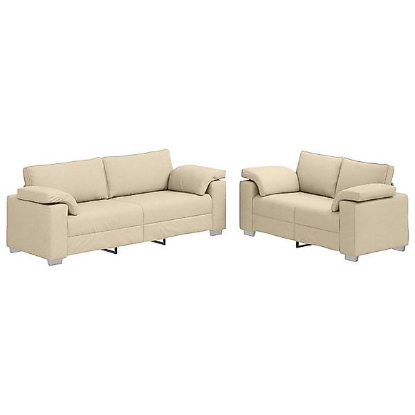 vidaXL Sofa 2-tlg. Sofagarnitur mit Kissen Creme Stoff, 2 Teile günstig online kaufen