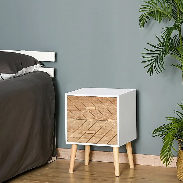 HOMCOM Nachttisch Nachtkommode Flurkommode mit Schubladen Holz weiß + natur günstig online kaufen