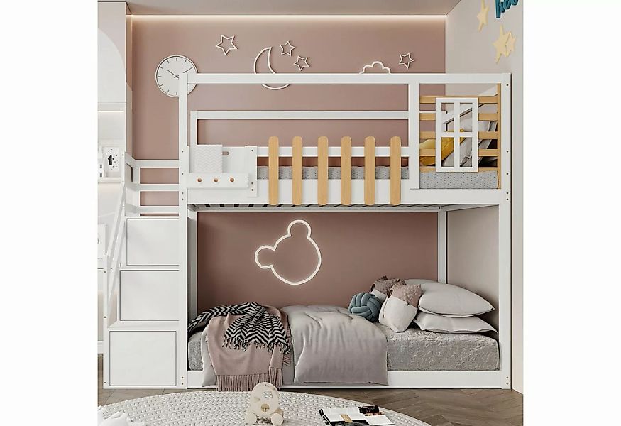 TavilaEcon Etagenbett Kinderbett Gästebett mit 3 Schließfächer in der Trepp günstig online kaufen