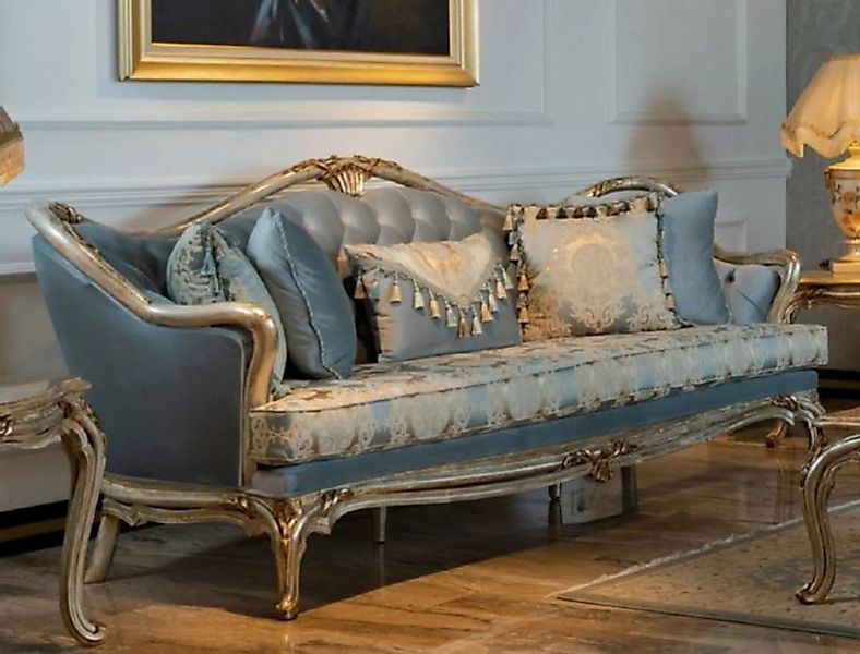 Casa Padrino Sofa Luxus Barock Sofa Hellblau / Silber / Gold - Handgefertig günstig online kaufen