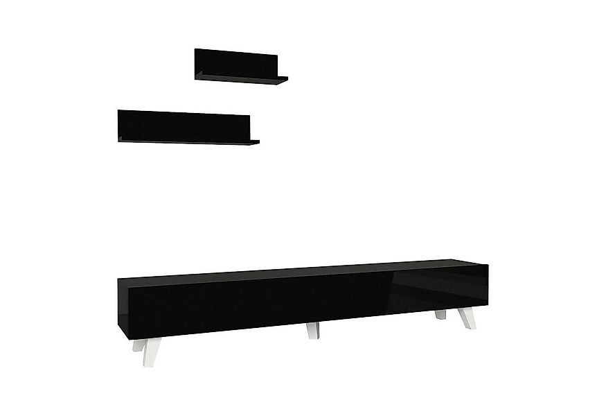 en.casa TV-Schrank »Saarijärvi« Fernsehtisch mit 2 Regalen Schwarz günstig online kaufen