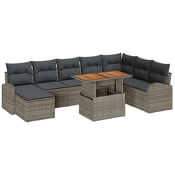 vidaXL Loungesofa 9-tlg. Garten-Essgruppe mit Kissen Grau Poly Rattan, 9 Te günstig online kaufen
