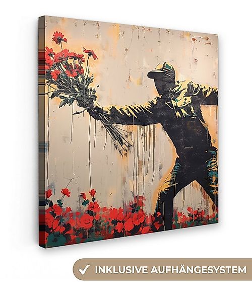 OneMillionCanvasses® Leinwandbild Straßenkunst - Mann - Blumen - Graffiti - günstig online kaufen