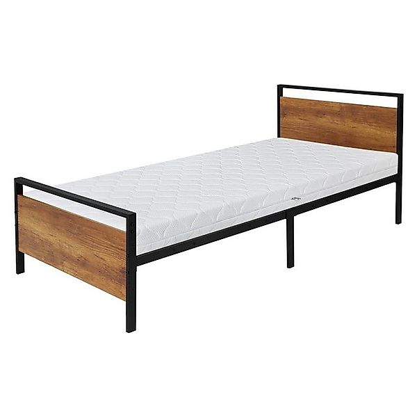 ML-Design Metallbett 90x200 cm Schwarz-Braun Matratze H16cm Lattenrost günstig online kaufen