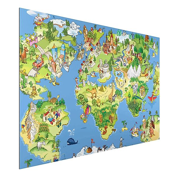 Alu-Dibond Bild Kinderzimmer - Querformat 3:2 Great and Funny Worldmap günstig online kaufen