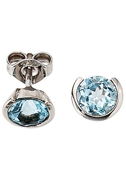 JOBO Paar Ohrstecker, rund 333 Weißgold mit Blautopas günstig online kaufen