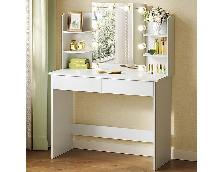 Woltu Schminktisch (1-St), Weiß, mit LED-Beleuchtung Hollywood, mit Spiegel günstig online kaufen