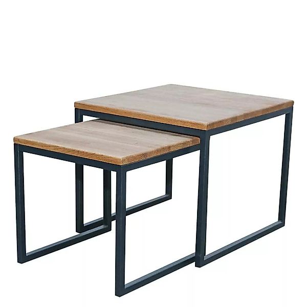 Tisch Set Massivholz aus Wildeiche Bügelgestell aus Metall (zweiteilig) günstig online kaufen