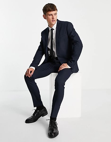 Topman – Strukturierte Anzughose mit sehr engem Schnitt in Marineblau günstig online kaufen