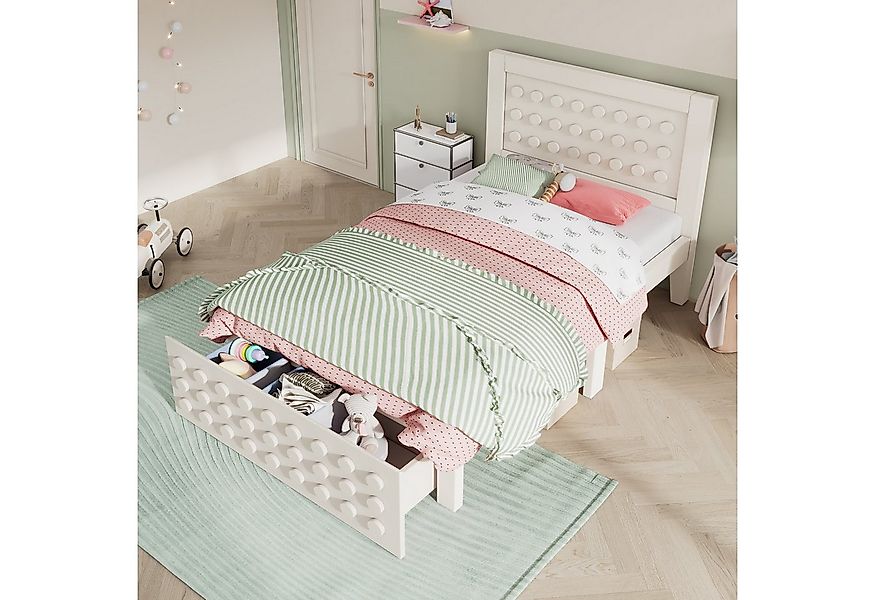 Flieks Kinderbett, Holzbett Einzelbett 90x200cm Bausteine-Form mit Schublad günstig online kaufen