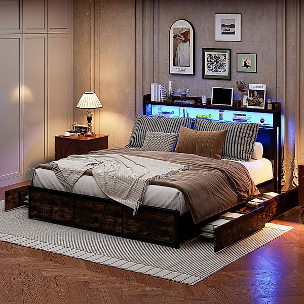 Furnishings Home Polsterbett Stauraumbett LED Doppelbett, günstig online kaufen
