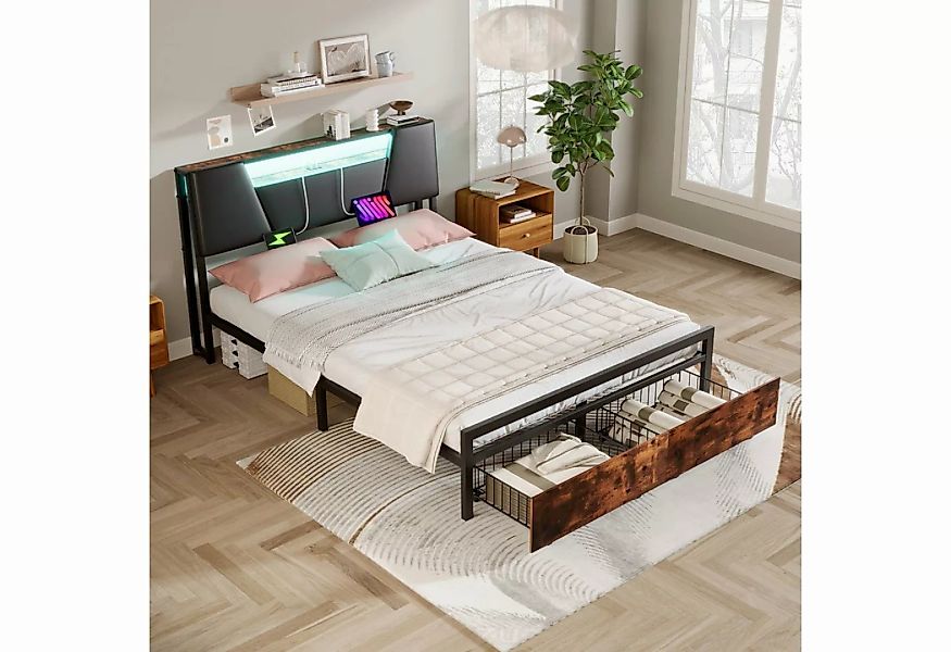 REDOM Stauraumbett Doppelbett, Bett mit farblich veränderbarem Ambientelich günstig online kaufen