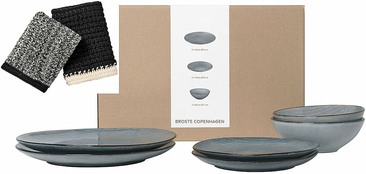 Broste Copenhagen Geschirr-Set "Nordic Sea, inklusive Spültuch Set aus 100% günstig online kaufen