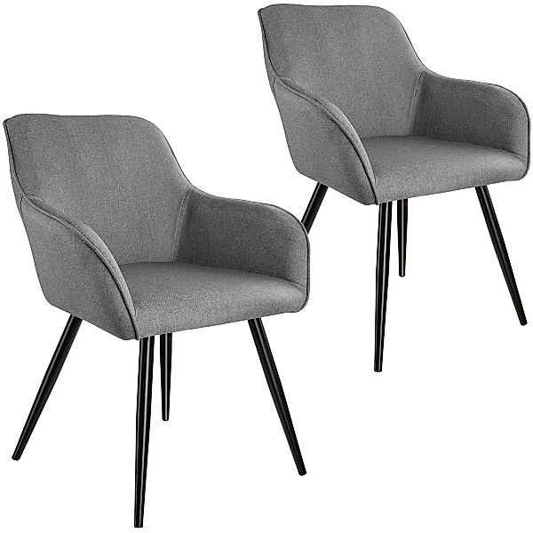 2er Set Stuhl Marilyn Leinenoptik, schwarze Stuhlbeine - hellgrau/schwarz günstig online kaufen