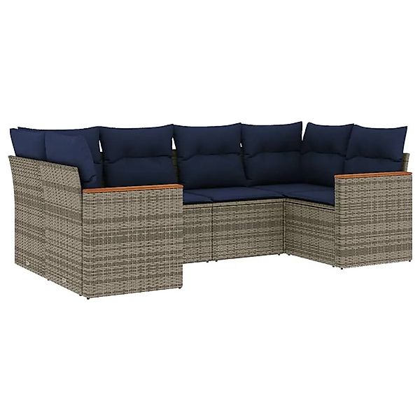 vidaXL 6-Tlg Gartensofa-Set mit Kissen Grau Polyrattan 3226264 günstig online kaufen