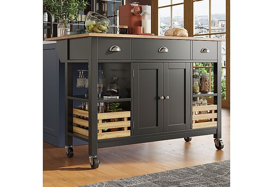 Flieks Küchenwagen mit Kiefernkorb und erweiterbare Arbeitsplatte, (1 St), günstig online kaufen