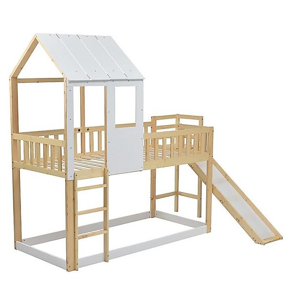 DOPWii Holzbett 90x200cm Etagenbett mit Rechtwinkliger Leiter,Rutsche,Dach, günstig online kaufen