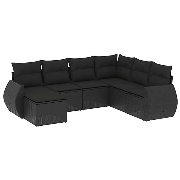 vidaXL 7-Tlg Garten-Sofagarnitur mit Kissen Schwarz Poly Rattan 3221694 günstig online kaufen