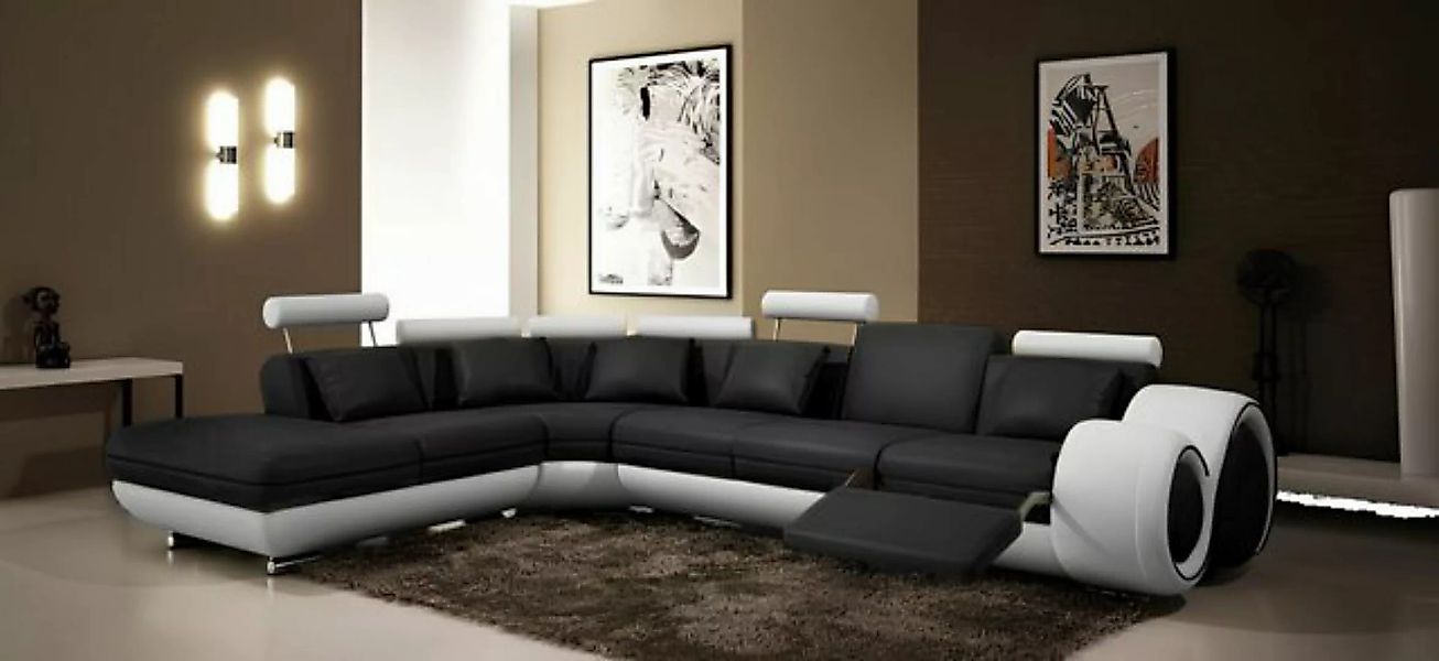 Xlmoebel Ecksofa LEDER-SITZMÖBEL mit USB-Anschluss in SCHWARZ/WEIß Wohnland günstig online kaufen