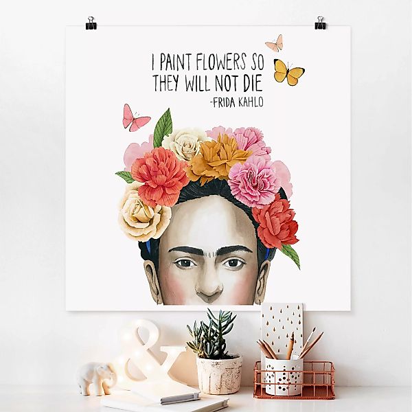 Poster Spruch - Quadrat Fridas Gedanken - Blumen günstig online kaufen