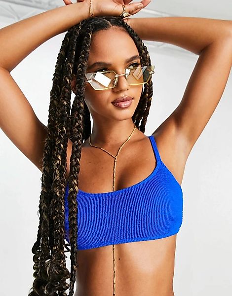 Public Desire – Kurz geschnittenes, gerafftes Bikinioberteil in Blau günstig online kaufen