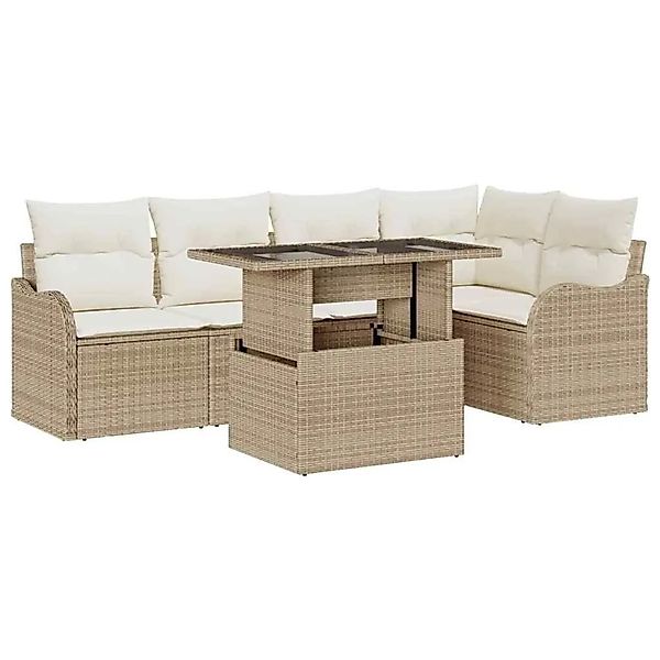 vidaXL Gartensofa-set mit Kissen 6-Tlg Beige Poly-Rattan 3357204 günstig online kaufen
