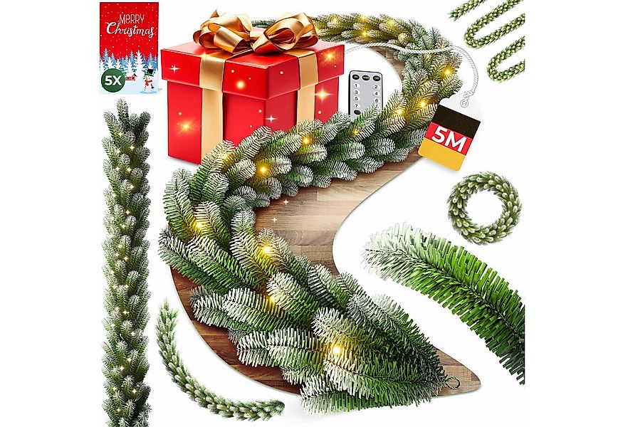 Kunstgirlande Weihnachtsgirlande LED Girlande 5m, beschneit & inkl. Fernbed günstig online kaufen
