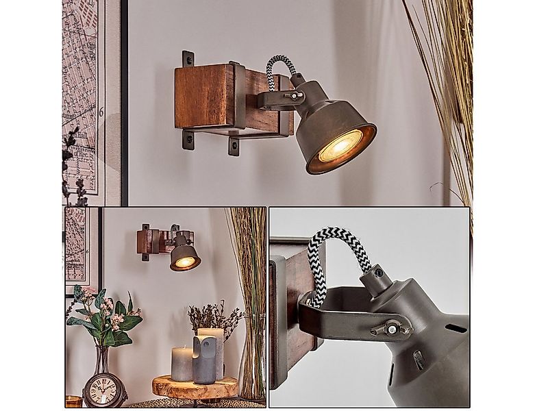 hofstein Wandleuchte Wandlampe aus Holz/Metall in Dunkelbraun/Stahlfarben, günstig online kaufen