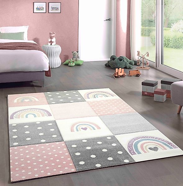 Carpetia Kinderteppich Kinderteppich Kinderzimmer Herzchen Regenbogen günstig online kaufen