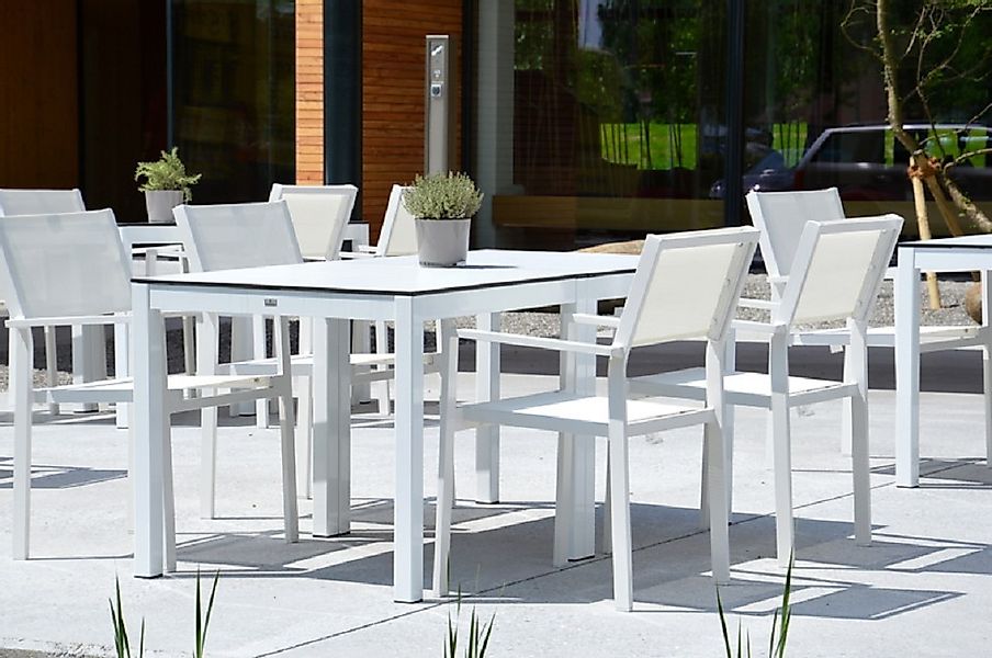 Outdoor Tisch Quadrat Hpl-Schichtstoff weiß / natur eloxiert 180x90 günstig online kaufen