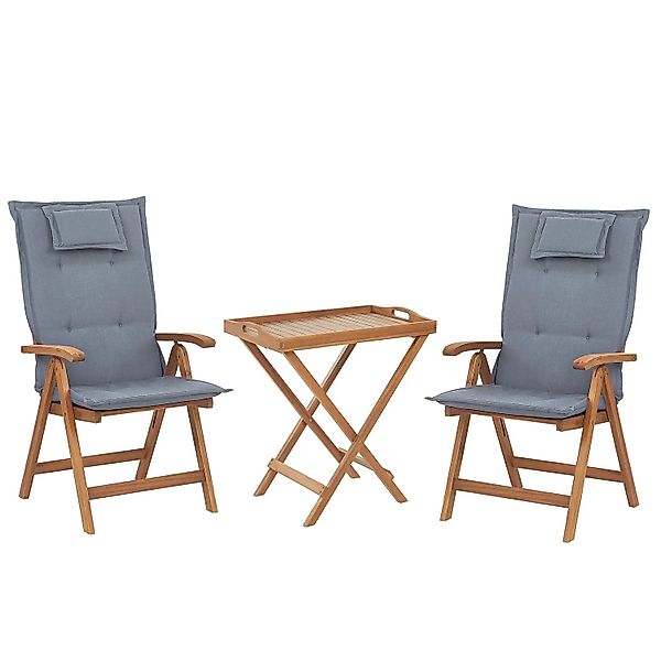 Beliani Bistro Set JAVA Heller Holzfarbton Blau 69x68x105 günstig online kaufen