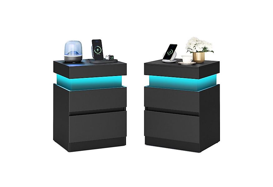 VASAGLE Nachttisch, Beistelltisch mit Ladestation, Nachttisch mit Beleuchtu günstig online kaufen