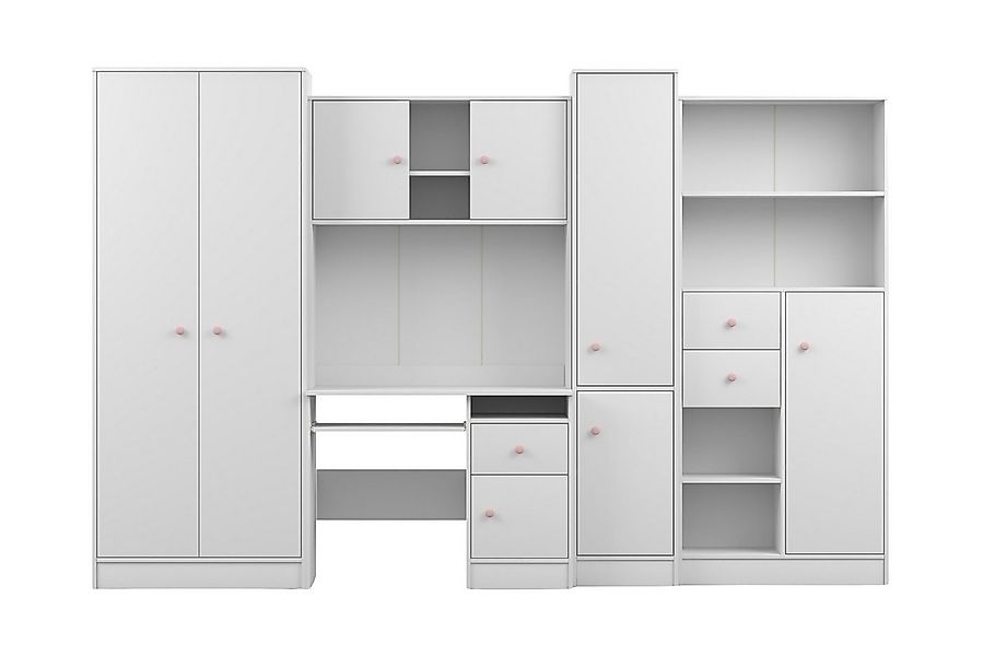 Deine Möbel 24 Jugendzimmer-Set OSCAR Kinderzimmer-Set in Weiß matt mit Gri günstig online kaufen