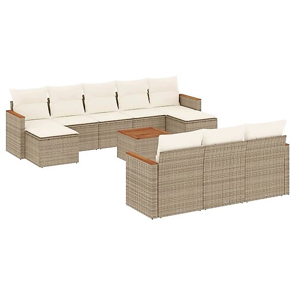 vidaXL 11-Tlg Garten-Sofagarnitur mit Kissen Beige Poly Rattan 3258824 günstig online kaufen