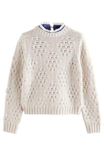 Next Strickpullover Pullover mit Ziernähten, Rüschenkragen günstig online kaufen