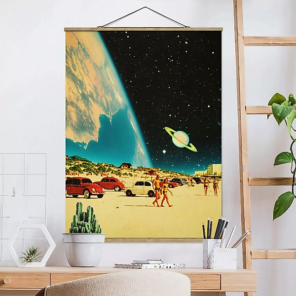 Stoffbild Retro Collage - Galaktischer Strand günstig online kaufen