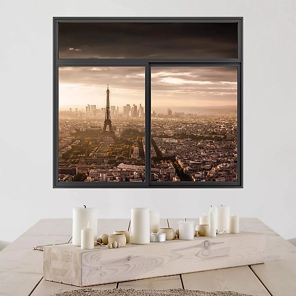 3D Wandtattoo Fenster Schwarz Großartiger Blick über Paris günstig online kaufen